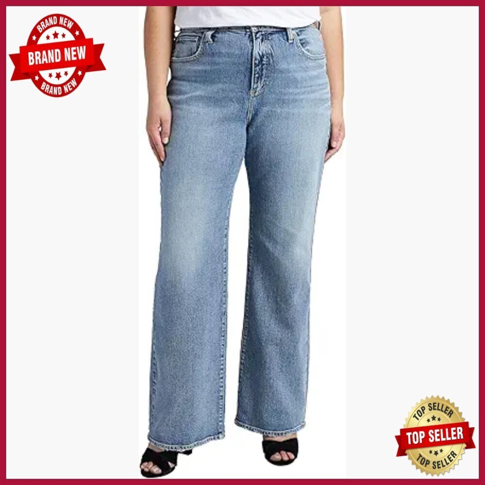 Plus Size High Rise Trouser Leg Jeans, 90s Fit, Cotton Blend, 33 Inseam